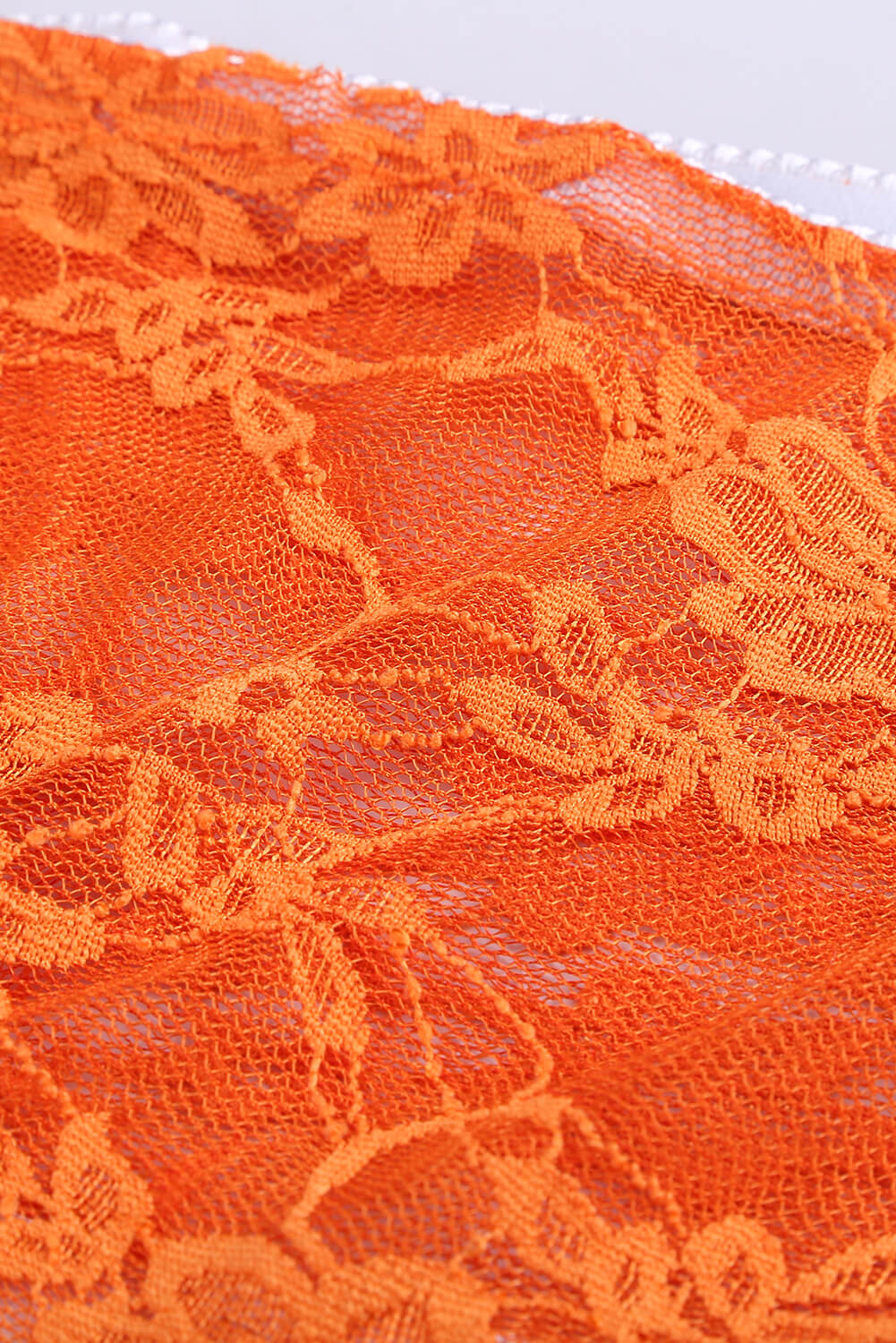 Orange Lace Mesh Tube See Through Strapless Lingerie Set