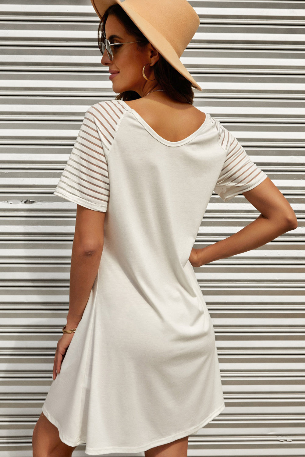 Sheer Striped Raglan Sleeve T-Shirt Dress