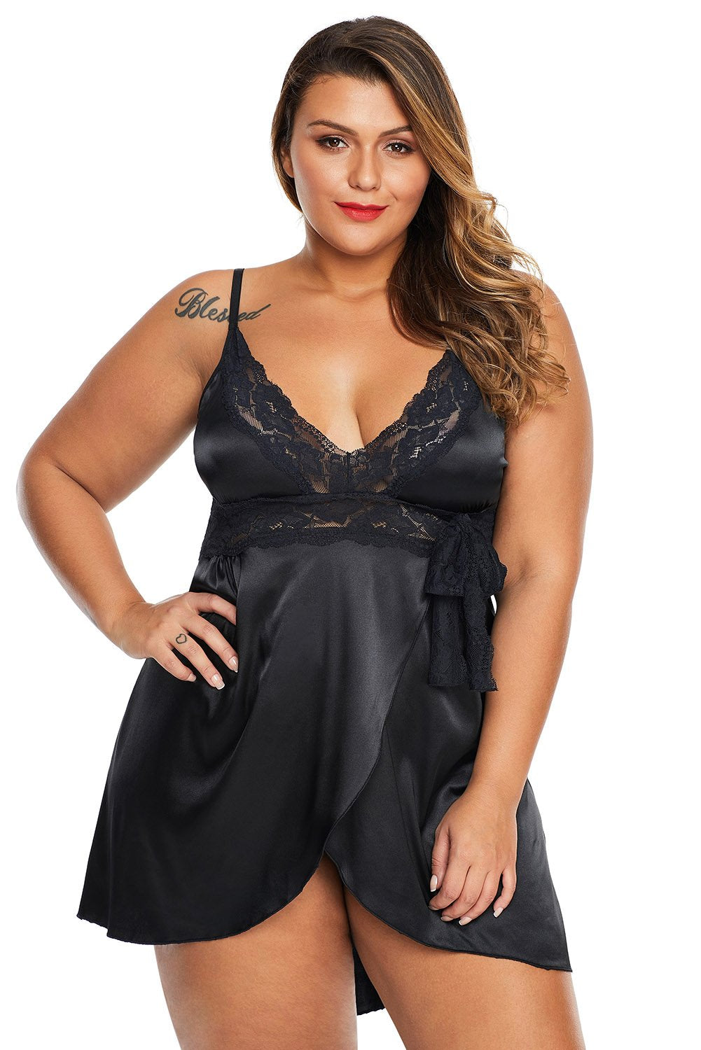 Spaghetti straps Lace V Neckline Plus Size Babydoll