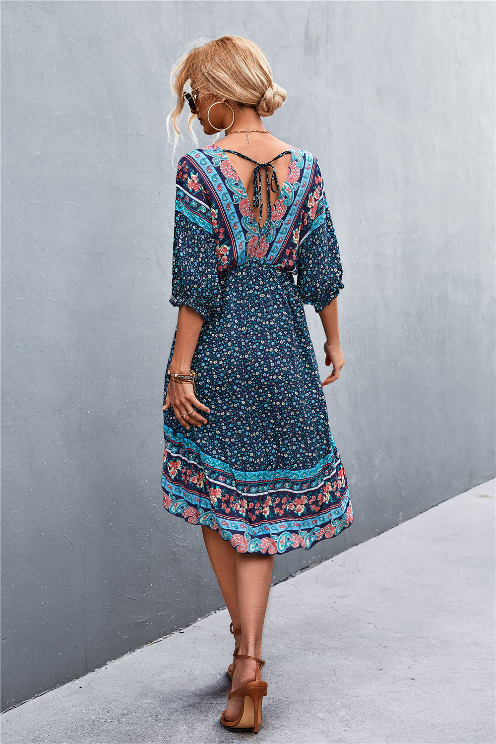 Printed Bohemian V Neck Dress