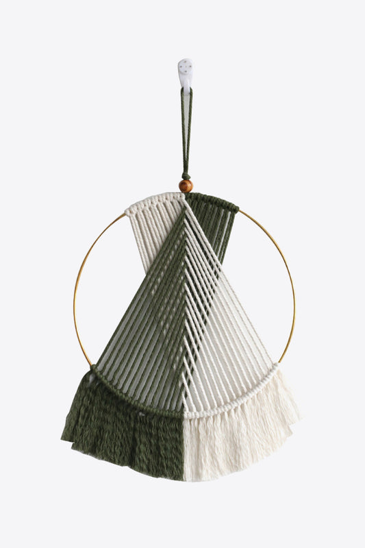 Contrast Fringe Round Macrame Wall Hanging