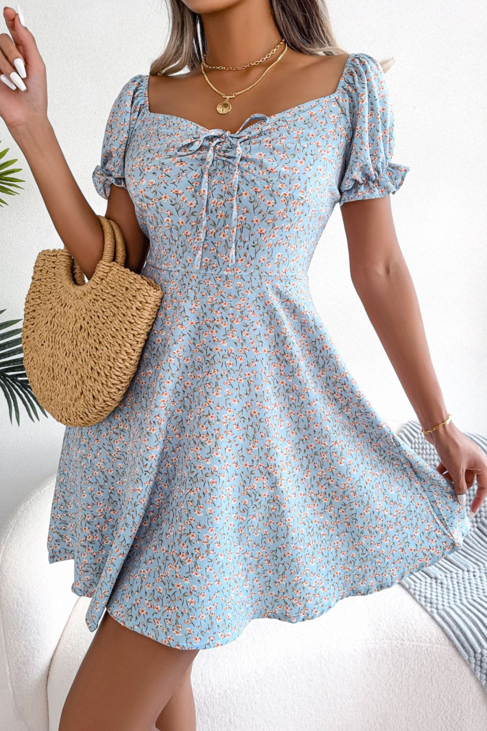 Ditsy Floral Drawstring A-Line Dress