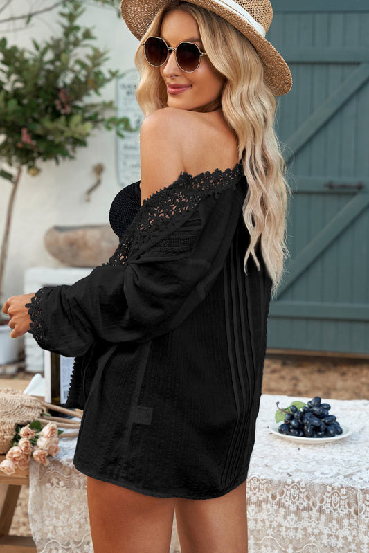 Crochet Lace Three-Quarter Sleeve Blouse