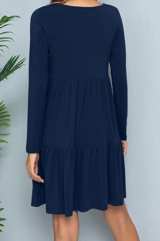 Round Neck Long Sleeved Tiered Dress